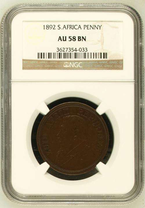 *** Almost UNC *** Z.A.R. 1892 Penny - NGC Graded AU58BN - R1 Start